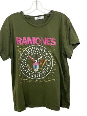 Anthropologie LetLuv Ramones Graphic Band Tee Green Crewneck - Size Large
